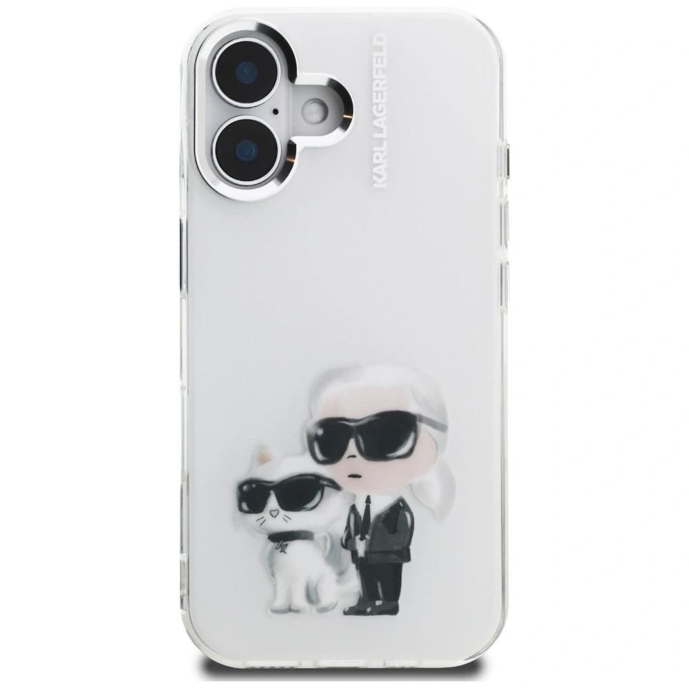 Etui Karl Lagerfeld IML Aquarelle Karl & Choupette & Logo do Apple iPhone 16 biały