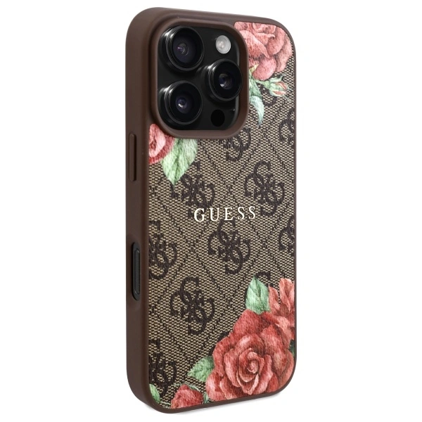 Guess GUHMP16LP4ROPEMCW Apple iPhone 16 Pro hardcase 4G Flowers Print MagSafe brown