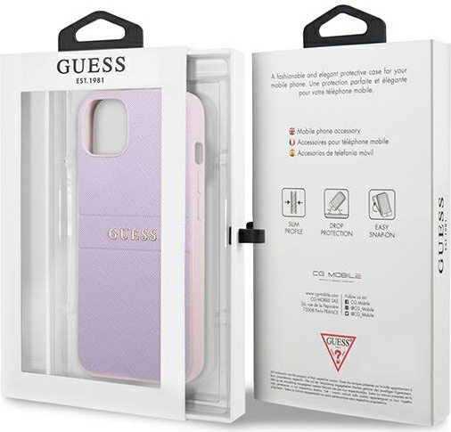 Guess GUHCP13SPSASBPU Apple iPhone 13 mini purple Saffiano Hot Stamp & Metal Logo