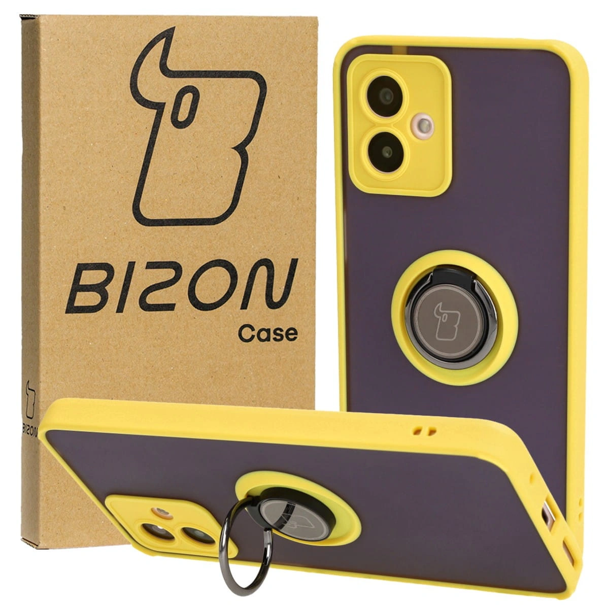 Bizon Case Hybrid Ring Motorola Moto G14 smoky with a yellow frame