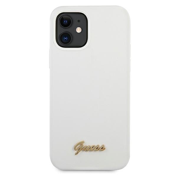 Guess GUHCP12SLSLMGWH Apple iPhone 12 mini white hardcase Metal Logo Script