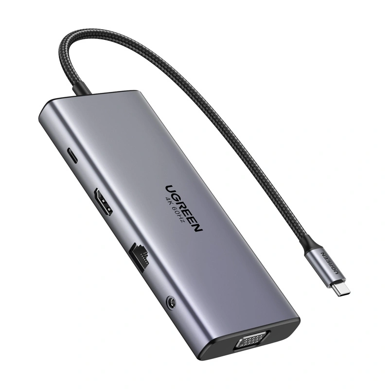 HUB UGREEN CM639 USB-C / HDMI 4K60 Hz, VGA, 2xUSB-C 3.2 10Gbps, 2xUSB-A, SD/TF, RJ45, AUX 3.5mm, USB-C 100W PD