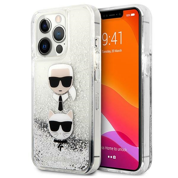 Karl Lagerfeld KLHCP13LKICGLS Apple iPhone 13 Pro silver hardcase Liquid Glitter Karl&Choupette Head