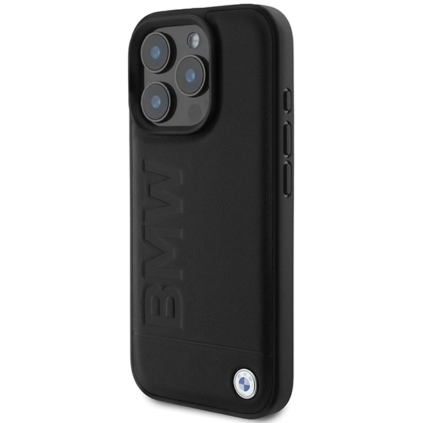 BMW BMHCP16LSLLBK Apple iPhone 16 Pro hardcase Leather Hot Stamp black