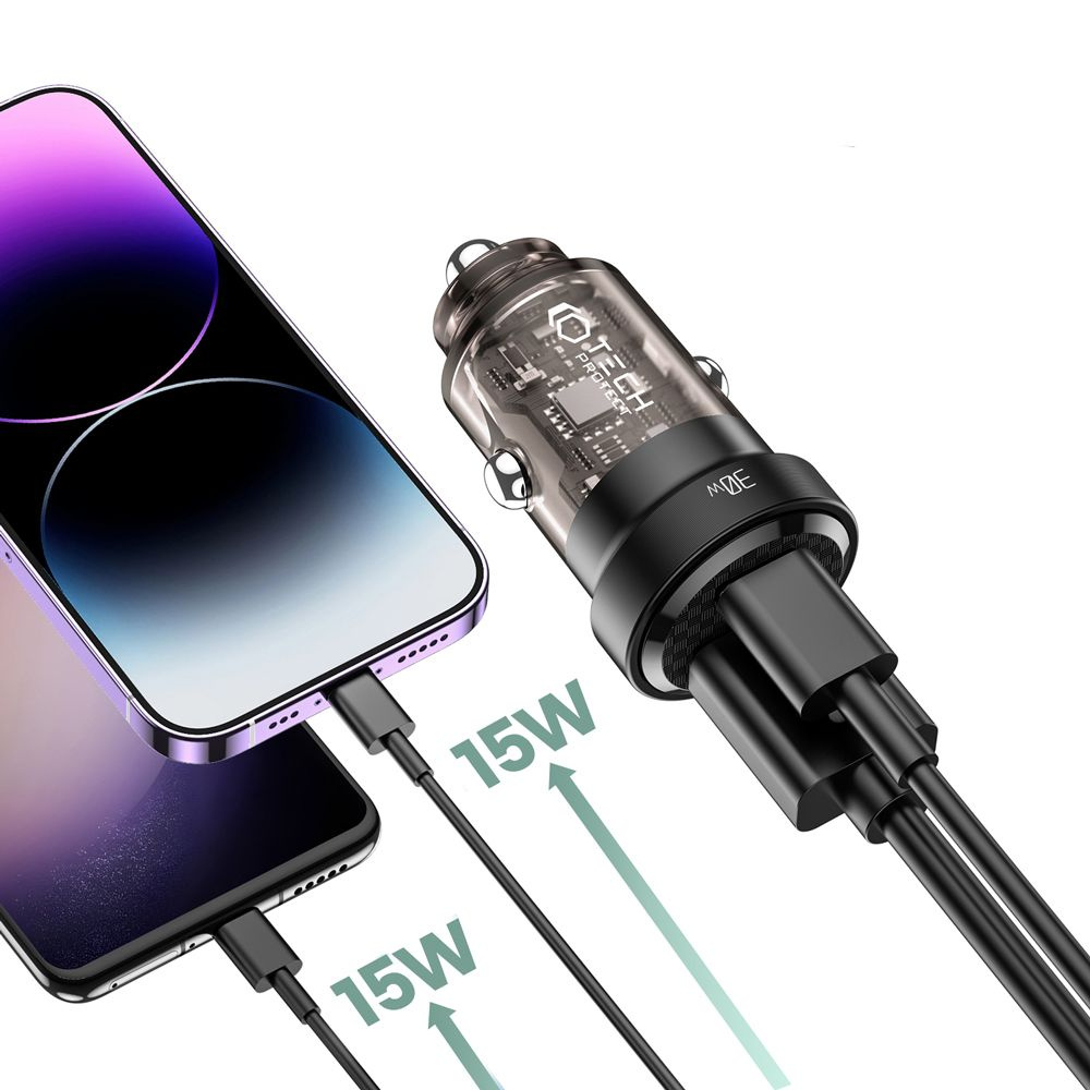 Tech-protect CC30W 2-port Car Charger PD 30W QC 3.0 Black