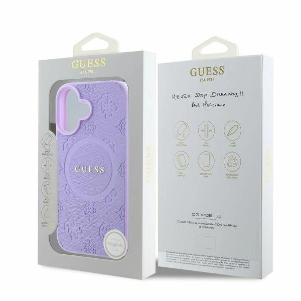 Case Guess GUHMP16SPSAPSMEU Apple iPhone 16 hardcase Saffiano Peony Classic Logo MagSafe purple