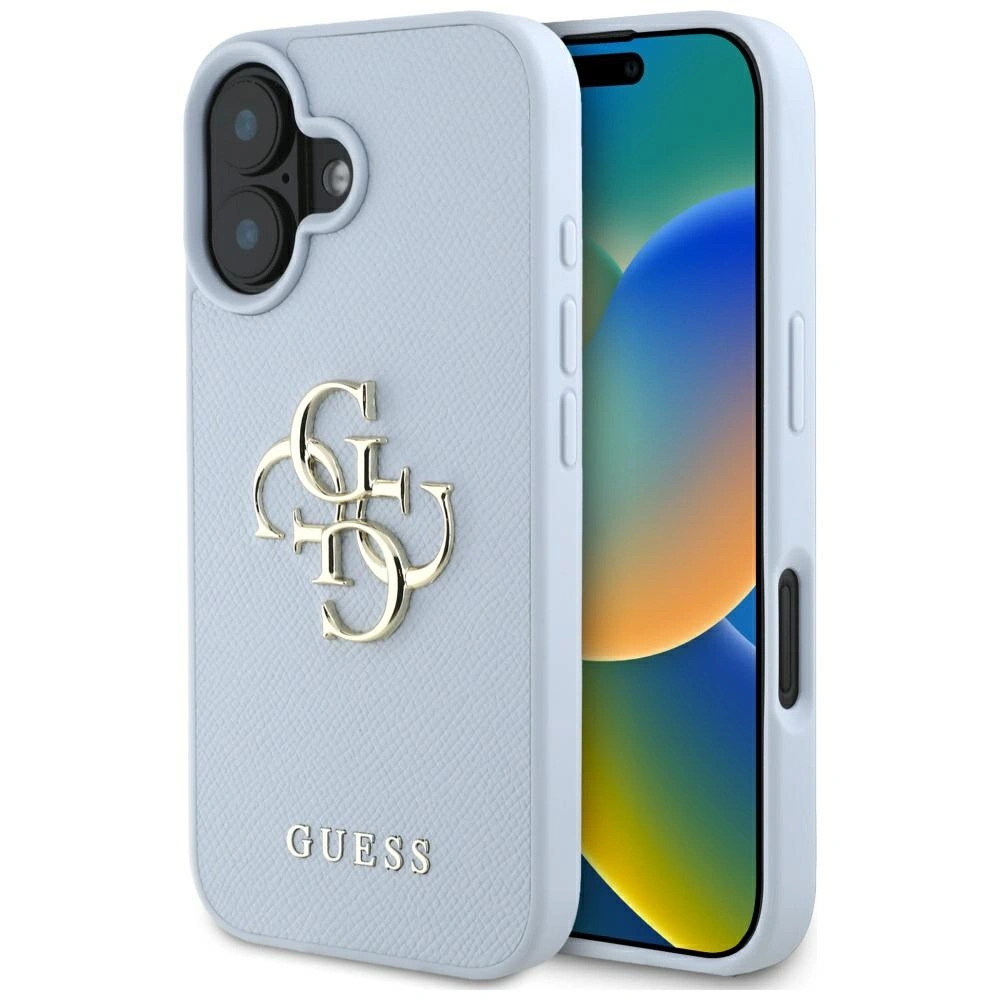 Guess Grained Big 4G Logo Small Classic Logo Apple iPhone 16 blue