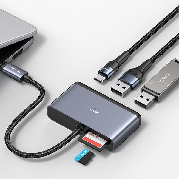 USAMS US-SJ628 HUB 5w1 USB-C / USB-A 2.0,USB 3.0,USB-C,TF,SD dark grey
