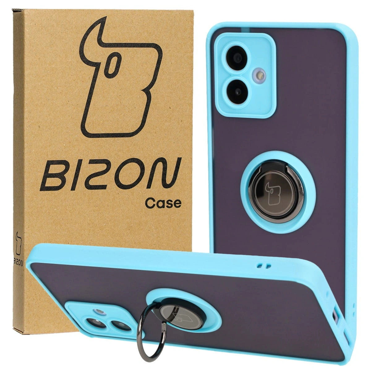 Bizon Case Hybrid Ring Motorola Moto G14 smoky with a light blue frame