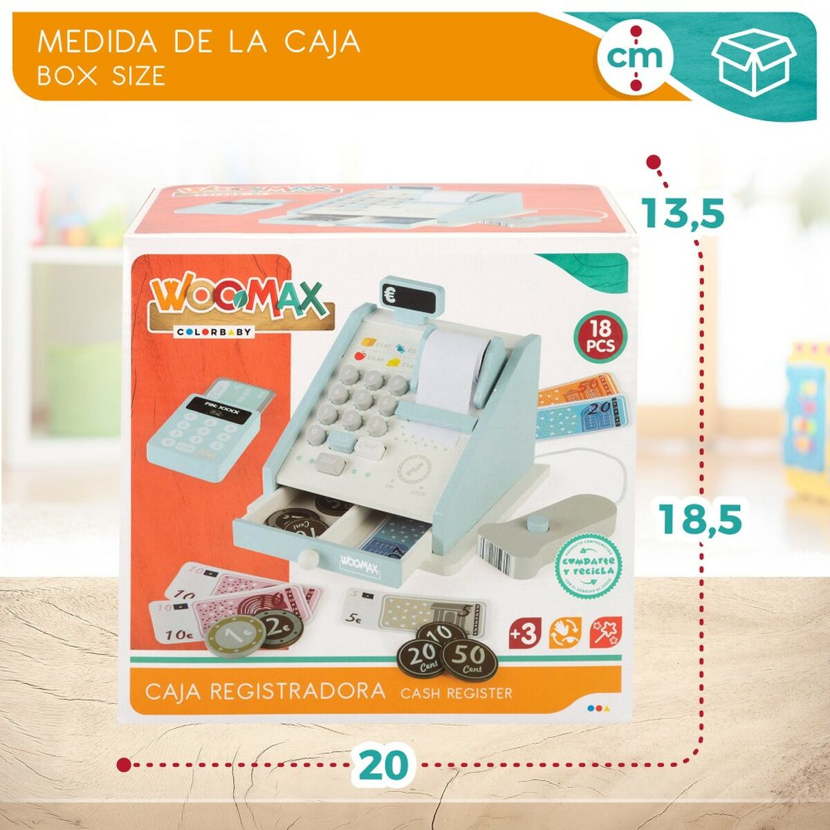 Kasa fiskalna dla dzieci Woomax 18 Części 18 x 15 x 18 cm 4 Sztuk