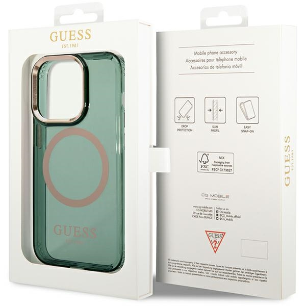 Guess GUHMP14XHTCMA Apple iPhone 14 Pro Max khaki hard case Gold Outline Translucent MagSafe