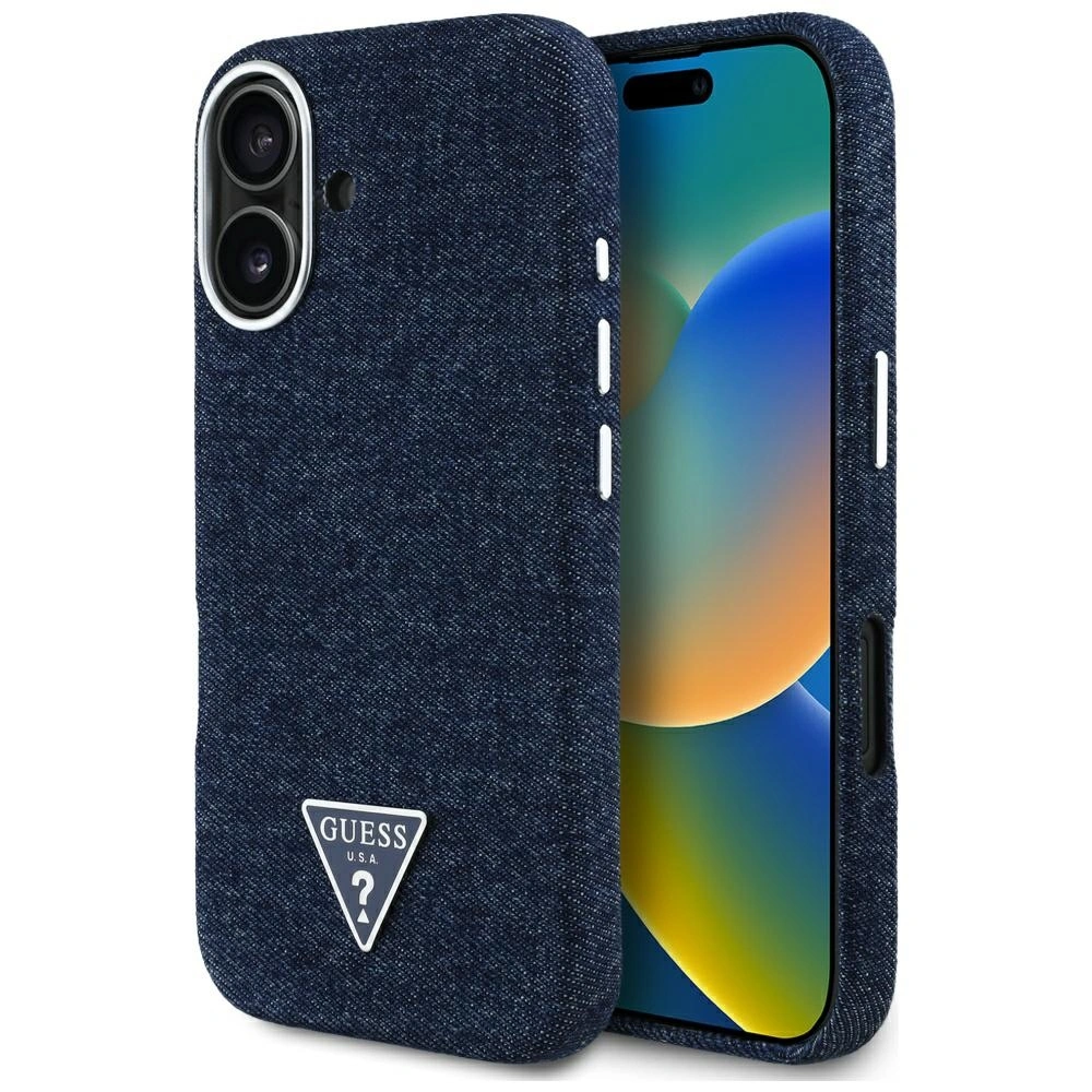 Guess Denim Triangle Logo MagSafe Apple iPhone 16 blue