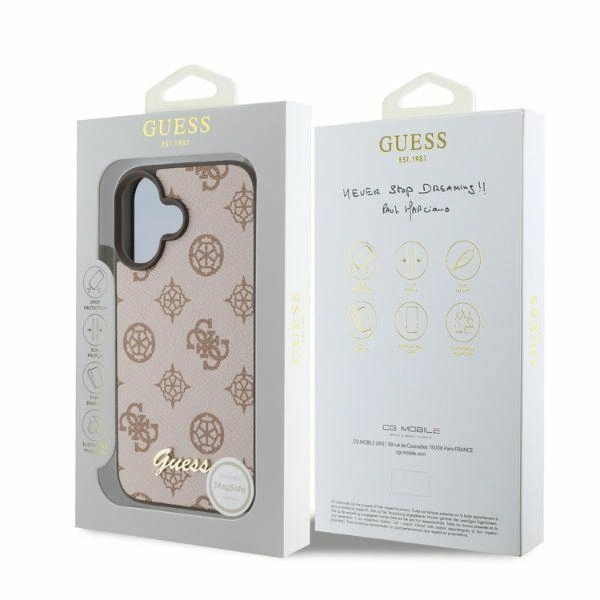 Case Guess GUHMP16SPGPYSW Apple iPhone 16 hardcase Peony Script MagSafe brown