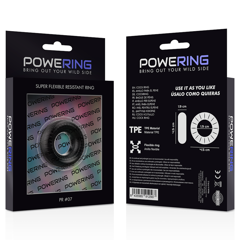 POWERING- SUPER FLEXIBLE AND RESISTANT PENIS RING 4.5CM PR07 BLACK