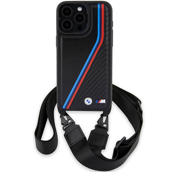 BMW BMHCP15X23PSVTK Apple iPhone 15 Pro Max hardcase M Edition Carbon Tricolor Lines & Strap black
