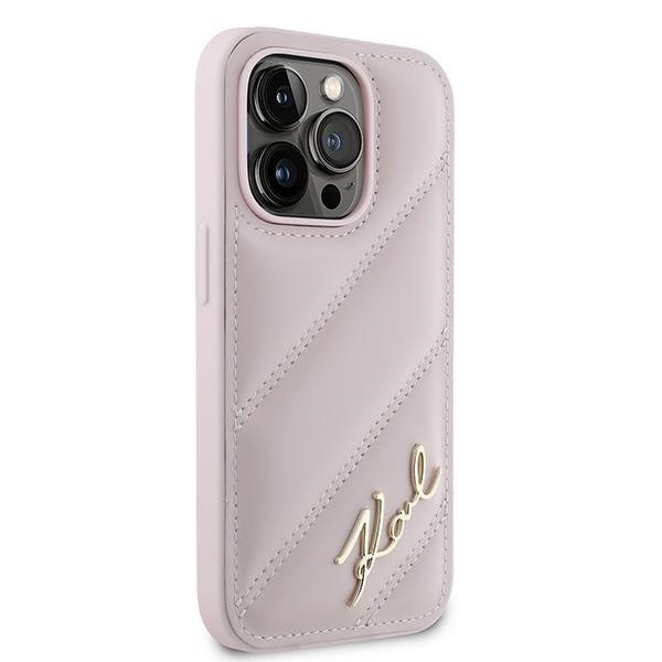 Karl Lagerfeld KLHCP14LPQDSMGP Apple iPhone 14 Pro hardcase Diagonal Quilted Script pink