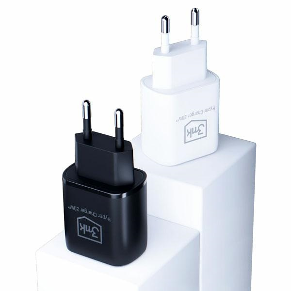 3MK wall charger Hyper Charger USB-A, USB-C 20W PD QC black