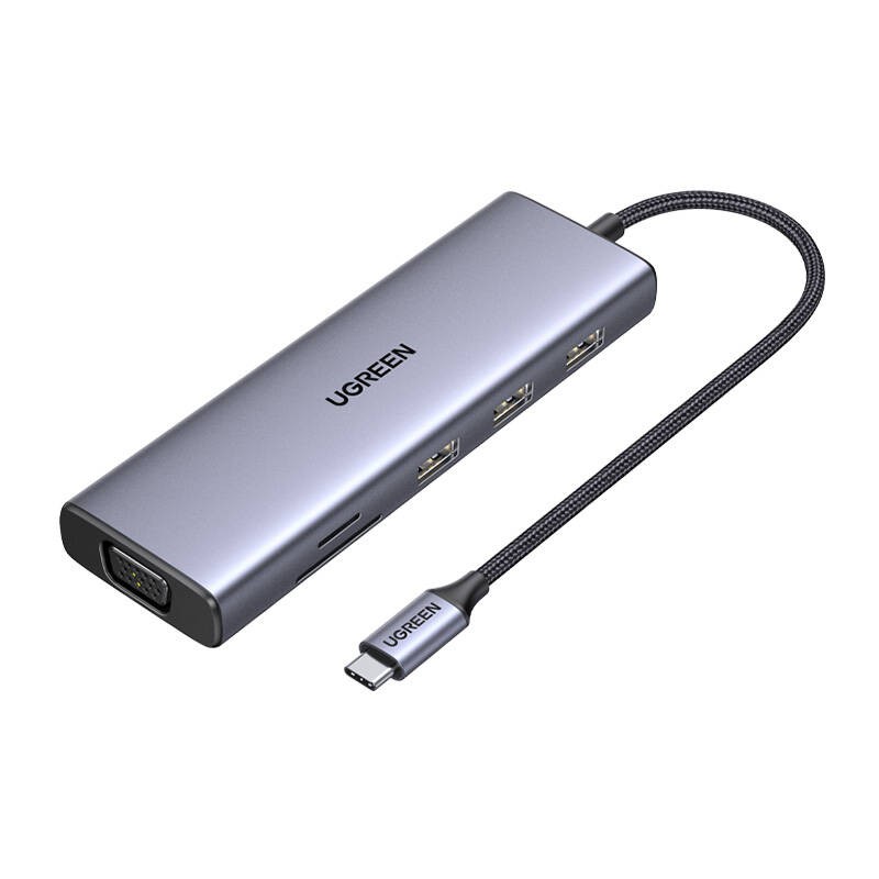 UGREEN CM498 adapter USB-C / 3xUSB-A 3.0, USB-C PD 100W, HDMI 4K30Hz, VGA, RJ45, SD/TF grey