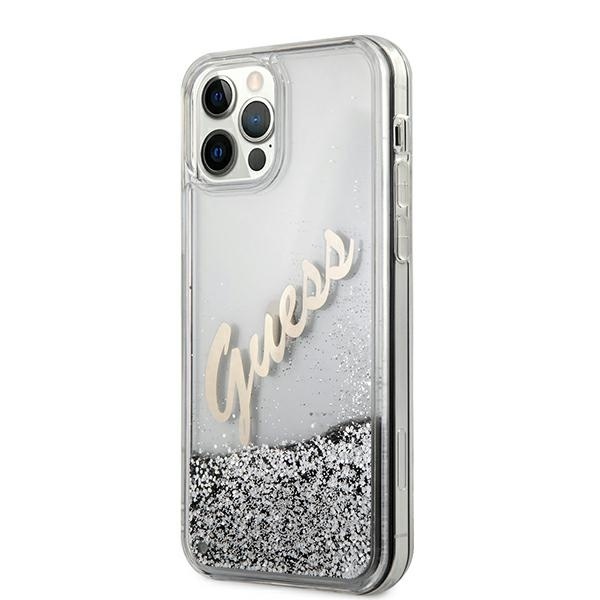 Guess GUHCP12LGLVSSI Apple iPhone 12 Pro Max silver hardcase Glitter Vintage Script