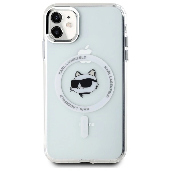 Karl Lagerfeld KLHMN61HLSCHH Apple iPhone 11 / XR hardcase IML Metal Choupette Head MagSafe white