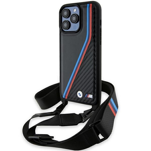 BMW BMHCP15X23PSVTK Apple iPhone 15 Pro Max hardcase M Edition Carbon Tricolor Lines & Strap black