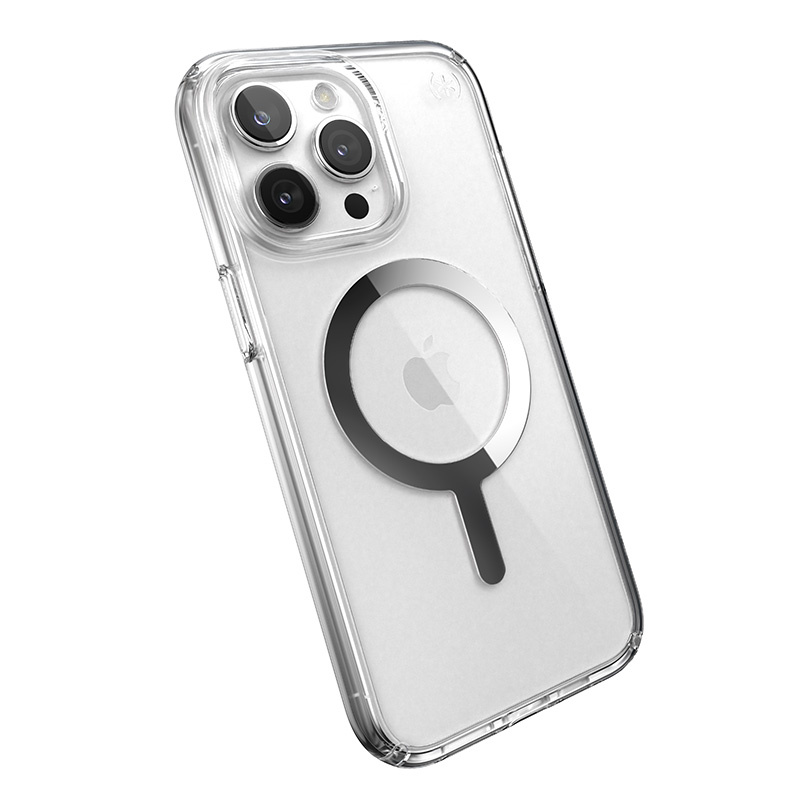 Speck Presidio Perfect-Clear MagSafe Apple iPhone 15 Pro (Clear/Chrome Finish/Serene Silver)