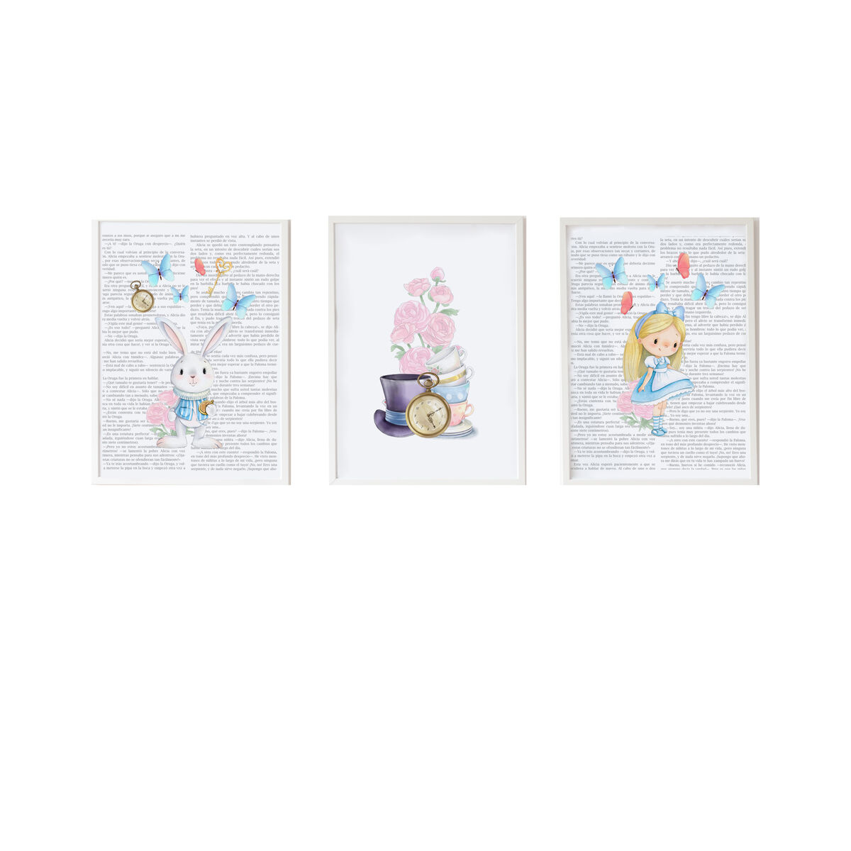 Set of 3 pictures Crochetts Alice 33 x 43 x 2 cm Rabbit Flowers Girl 3 Pieces