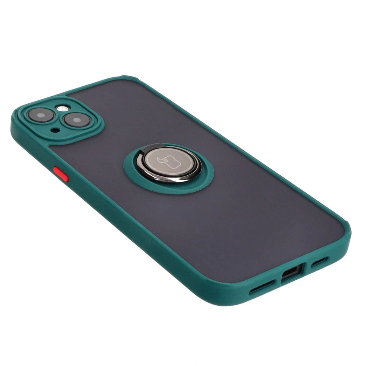 Bizon Case Hybrid Ring Apple iPhone 15 Plus smoky with a dark green frame