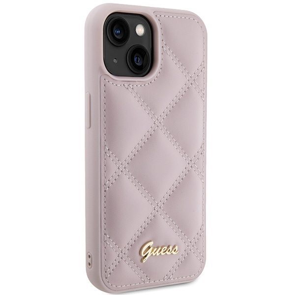 Guess GUHCP15SPSQSQSP Apple iPhone 15 hardcase Quilted Metal Logo pink