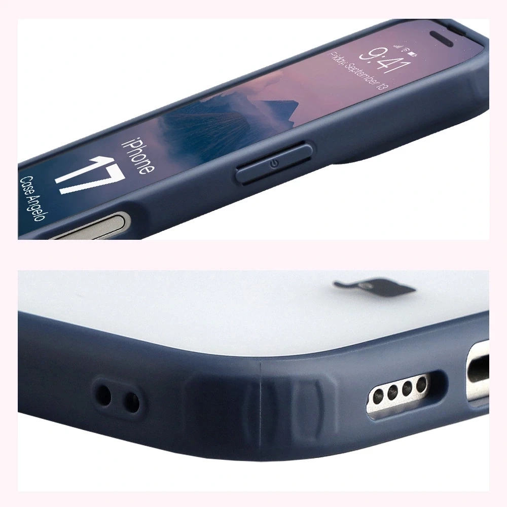Etui Bizon Case Angelo do Apple iPhone 17 półprzezroczyste z granatową ramką