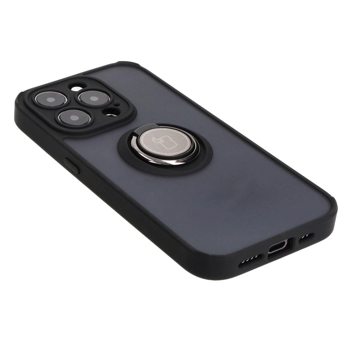 Bizon Case Hybrid Ring Apple iPhone 15 Pro smoky with a black frame