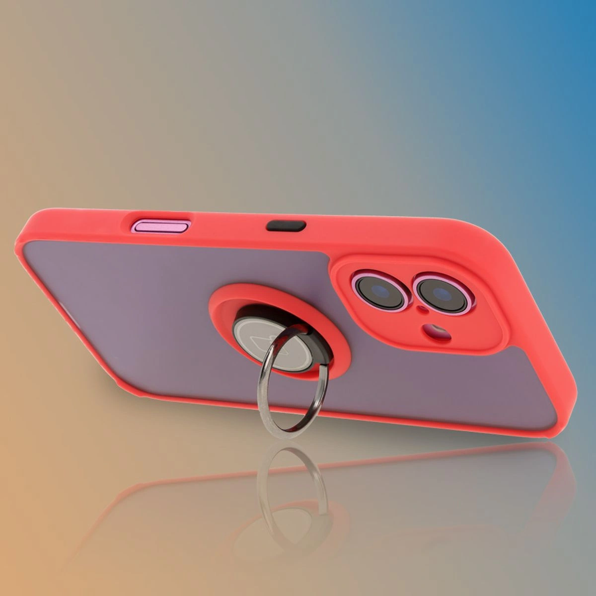 Bizon Case Hybrid Ring Apple iPhone 16 smoky with a red frame