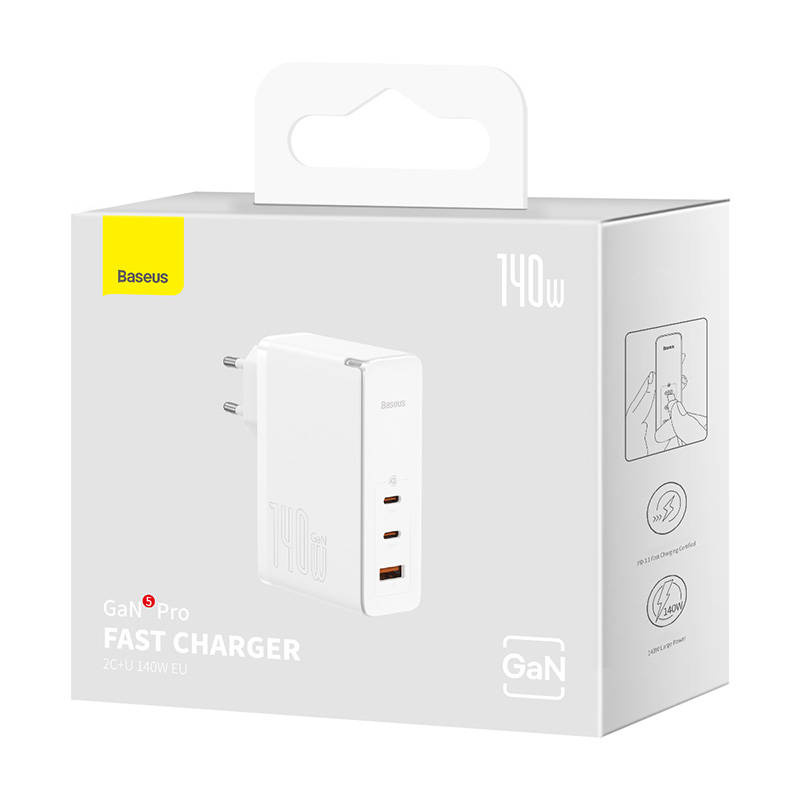 Baseus Wall Charger GaN5 Pro 2xUSB-C + USB, 140W (white)