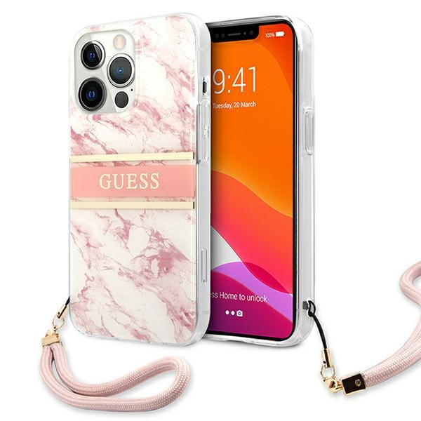 Guess GUHCP13XKMABPI Apple iPhone 13 Pro Max pink hardcase Marble Strap Collection