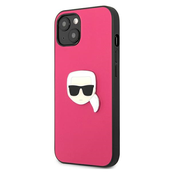 Karl Lagerfeld KLHCP13SPKMP Apple iPhone 13 mini pink hardcase Leather Ikonik Karl`s Head Metal