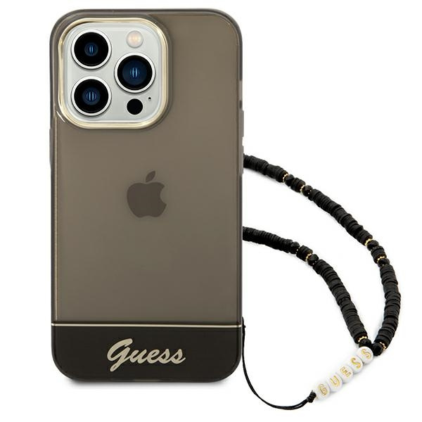 Guess GUHCP14XHGCOHK Apple iPhone 14 Pro Max black hardcase Translucent Pearl Strap