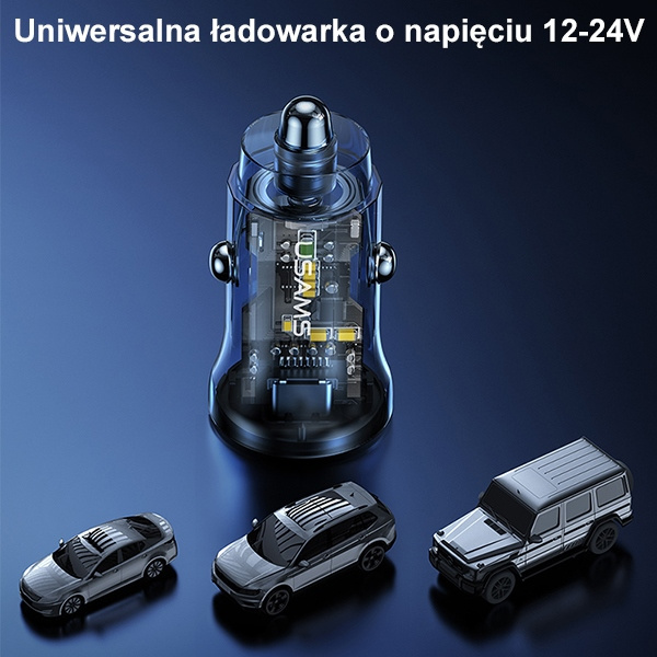 USAMS C32 Car Charger 1xUSB+1xUSB-C 30W Fast Charge blue (US-CC164)