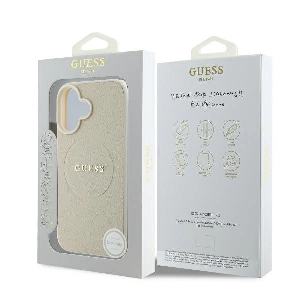 Case Guess GUHMP16SPGHSMME Apple iPhone 16 hardcase Grained Ring MagSafe beige