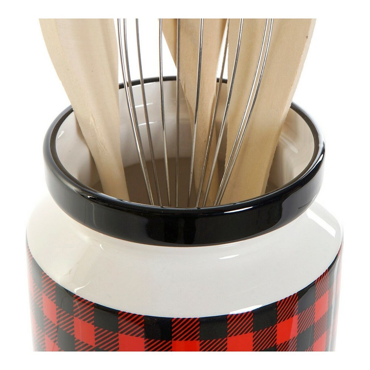 Pot for Kitchen Utensils DKD Home Decor 11,5 x 11,5 x 26 cm Black Stainless steel Pinewood Dolomite (5 Units)