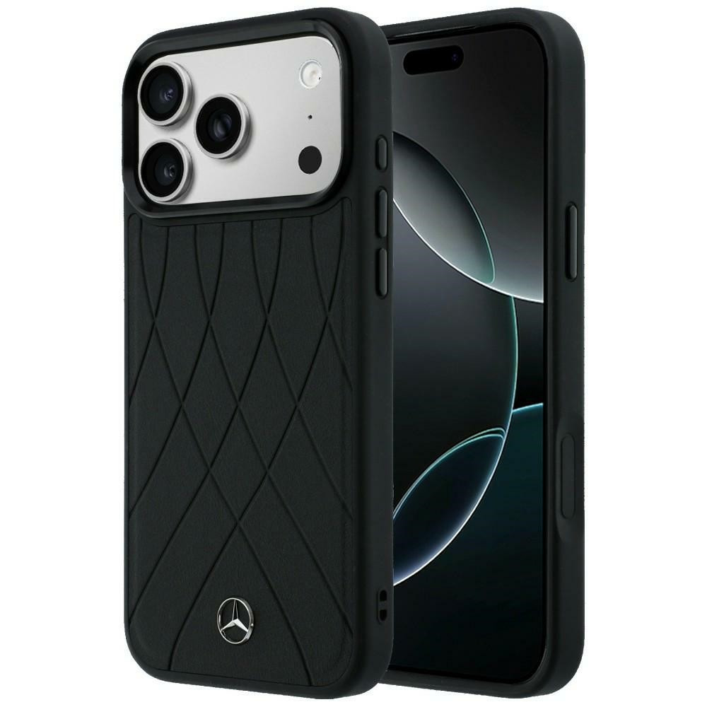 Etui Mercedes Leather with Crossed Lines MagSafe do Apple iPhone 17 Pro czarny