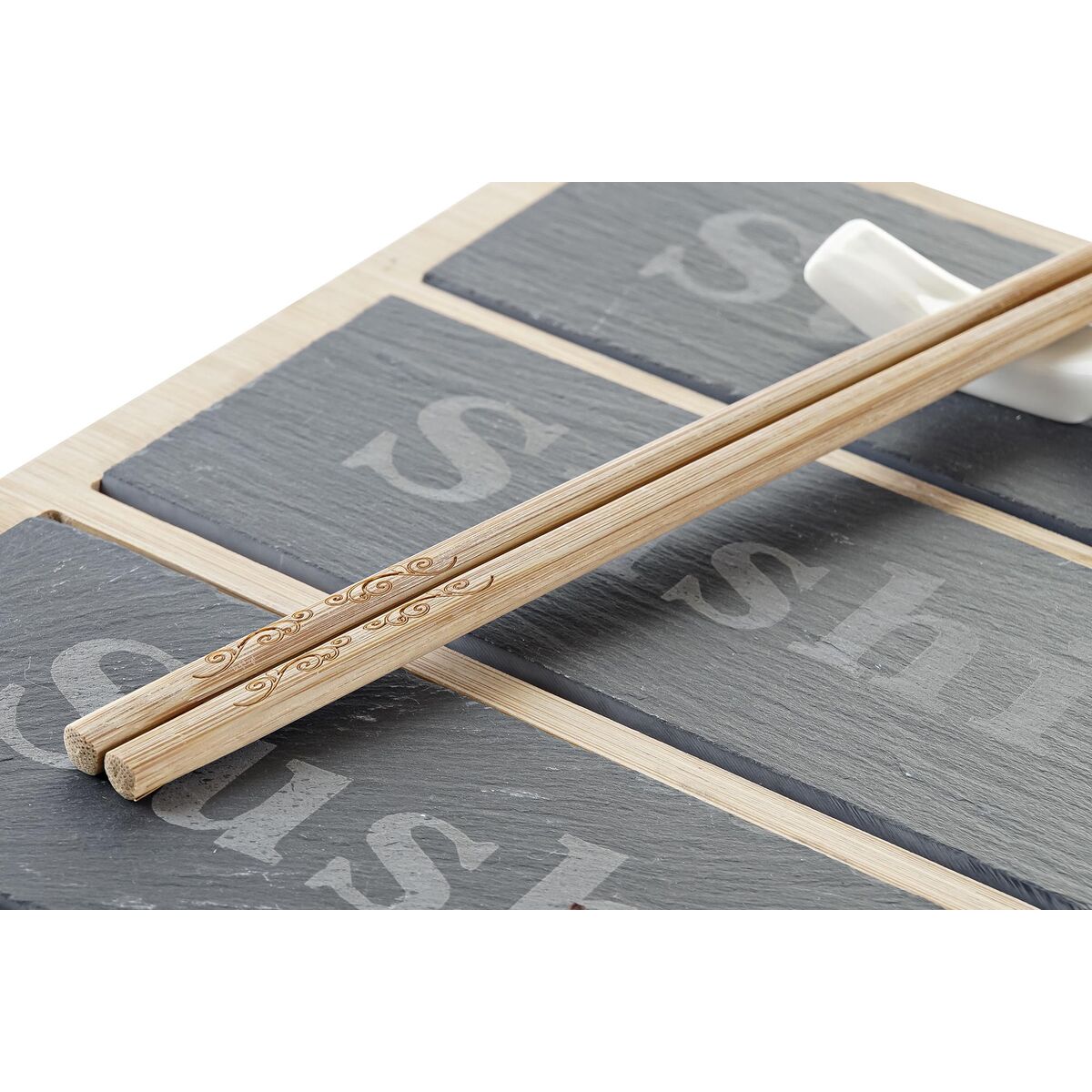 Sushi Set DKD Home Decor 25 x 19 x 3 cm Natural Black Board Oriental