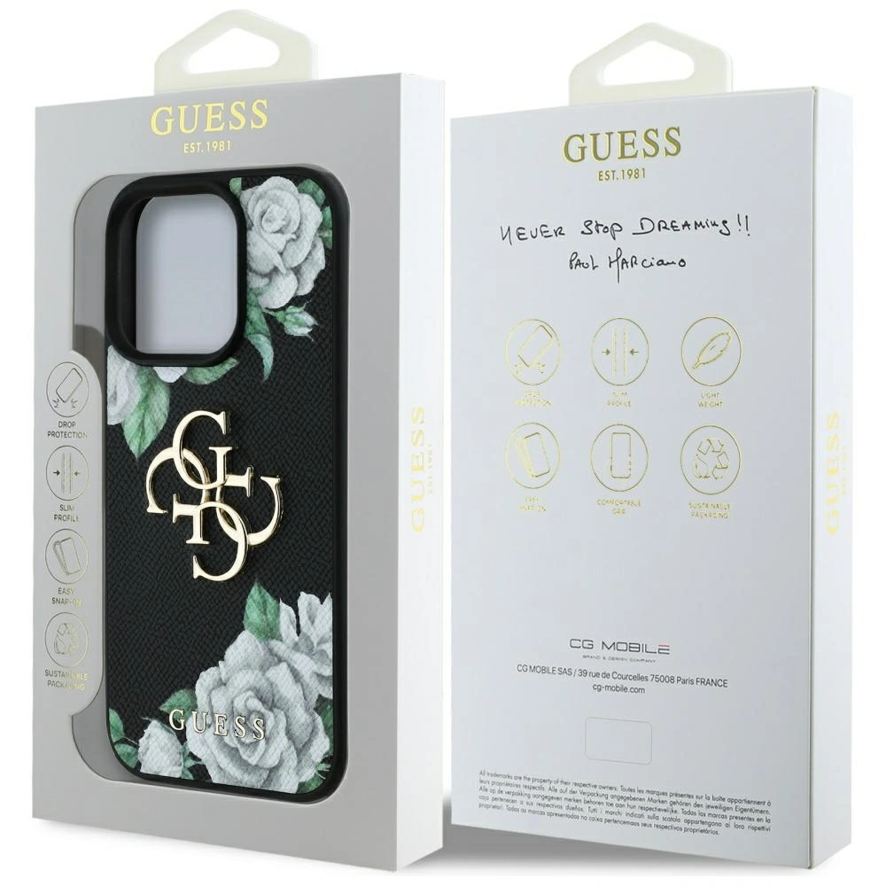 Etui Guess Grained Roses Big 4G logo do Apple iPhone 16 Pro czarny