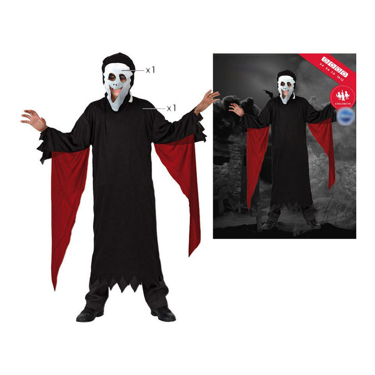 Costume for Children Male Assassin Black 5-6 Years 7-9 Years (2 Units) (2 pcs)