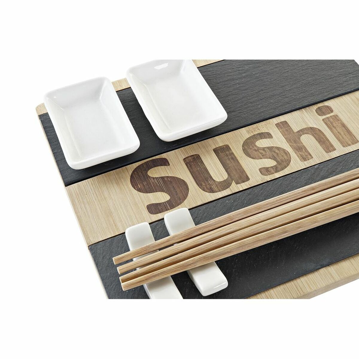 Sushi Set DKD Home Decor 25 x 22 x 3 cm Natural Black Board Oriental