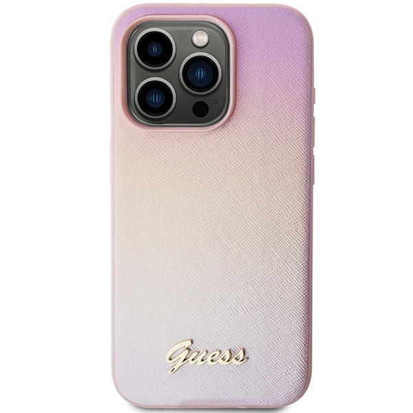 Guess GUHCP15LPSAIRSP Apple iPhone 15 Pro hardcase Saffiano Iridescent Script pink