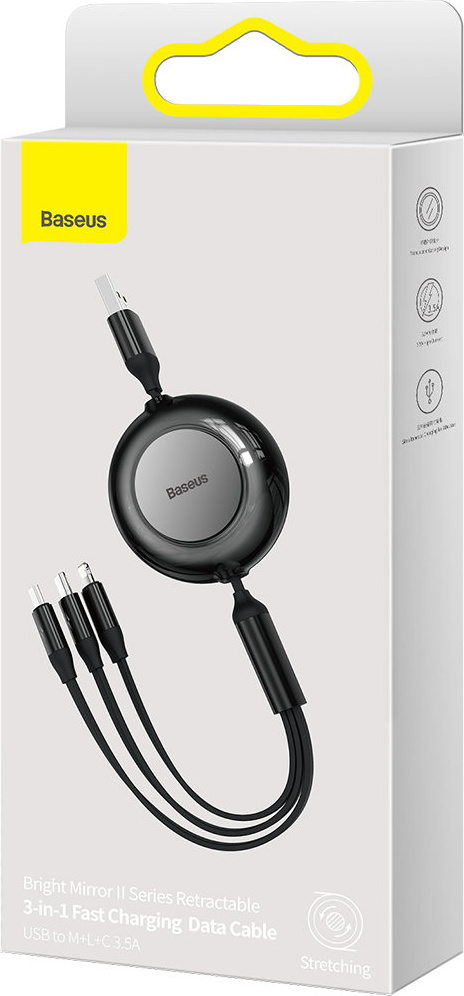 Baseus Bright Mirror 2 3in1 USB-A - microUSB + Lightning + USB-C 3.5A 1.1m black
