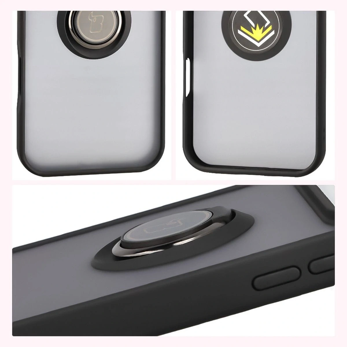 Etui z uchwytem na palec Bizon Case Hybrid Ring do Apple iPhone 17 Pro Max przydymione z czarną ramką
