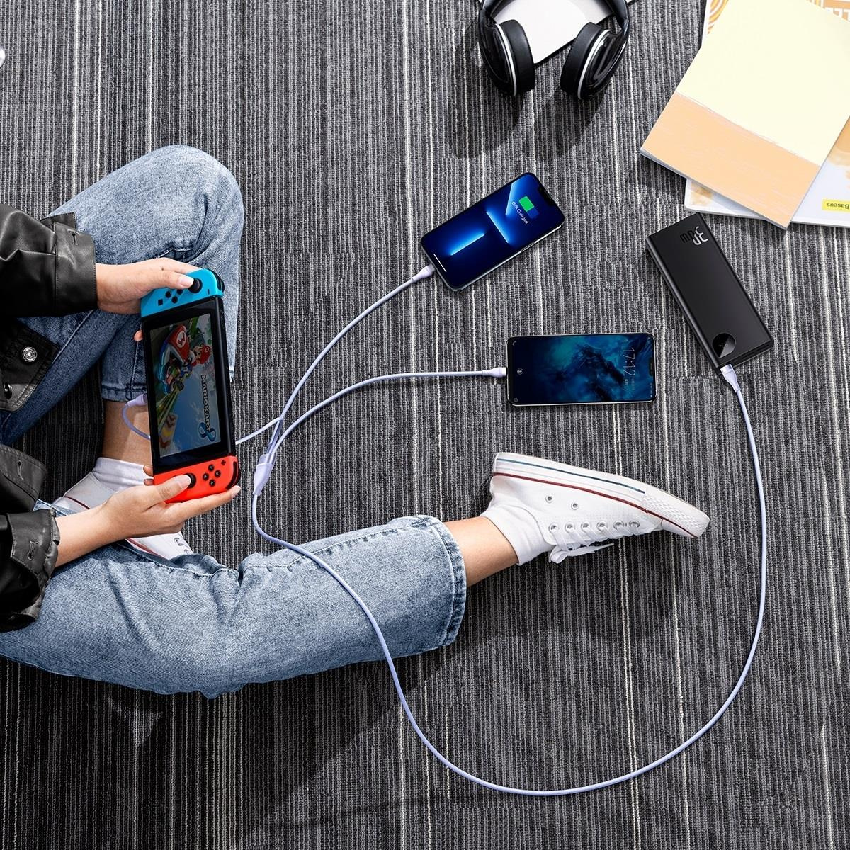 Baseus Flash Series II USB Type C / USB Type A cable - USB Type C / Lightning / micro USB 100 W 1.5 m purple