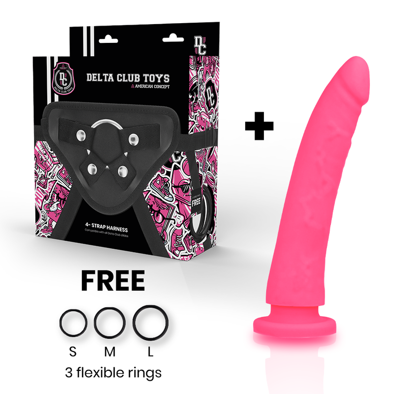 DELTA CLUB -  TOYS HARNESS + DONG PINK SILICONE 17 X 3 CM