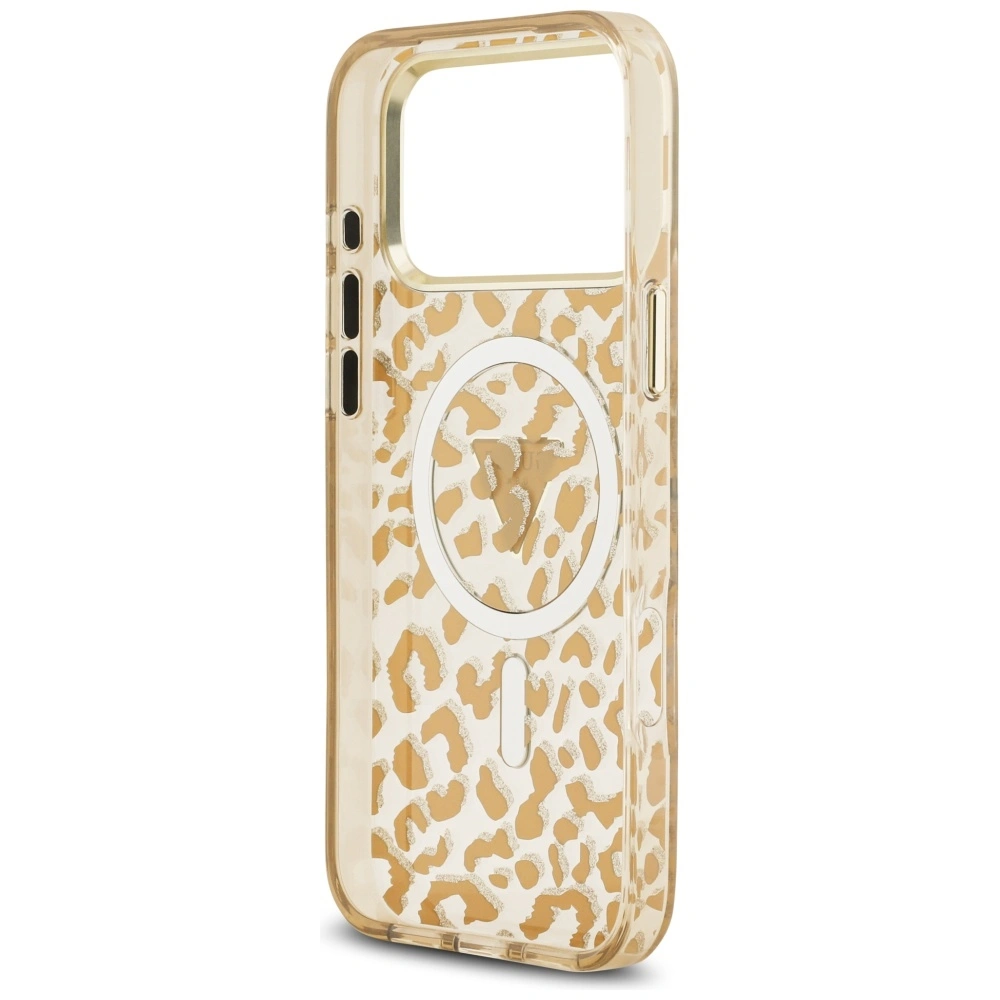 Etui Guess Leopard Glitter MagSafe do Apple iPhone 17 Pro Max brązowy
